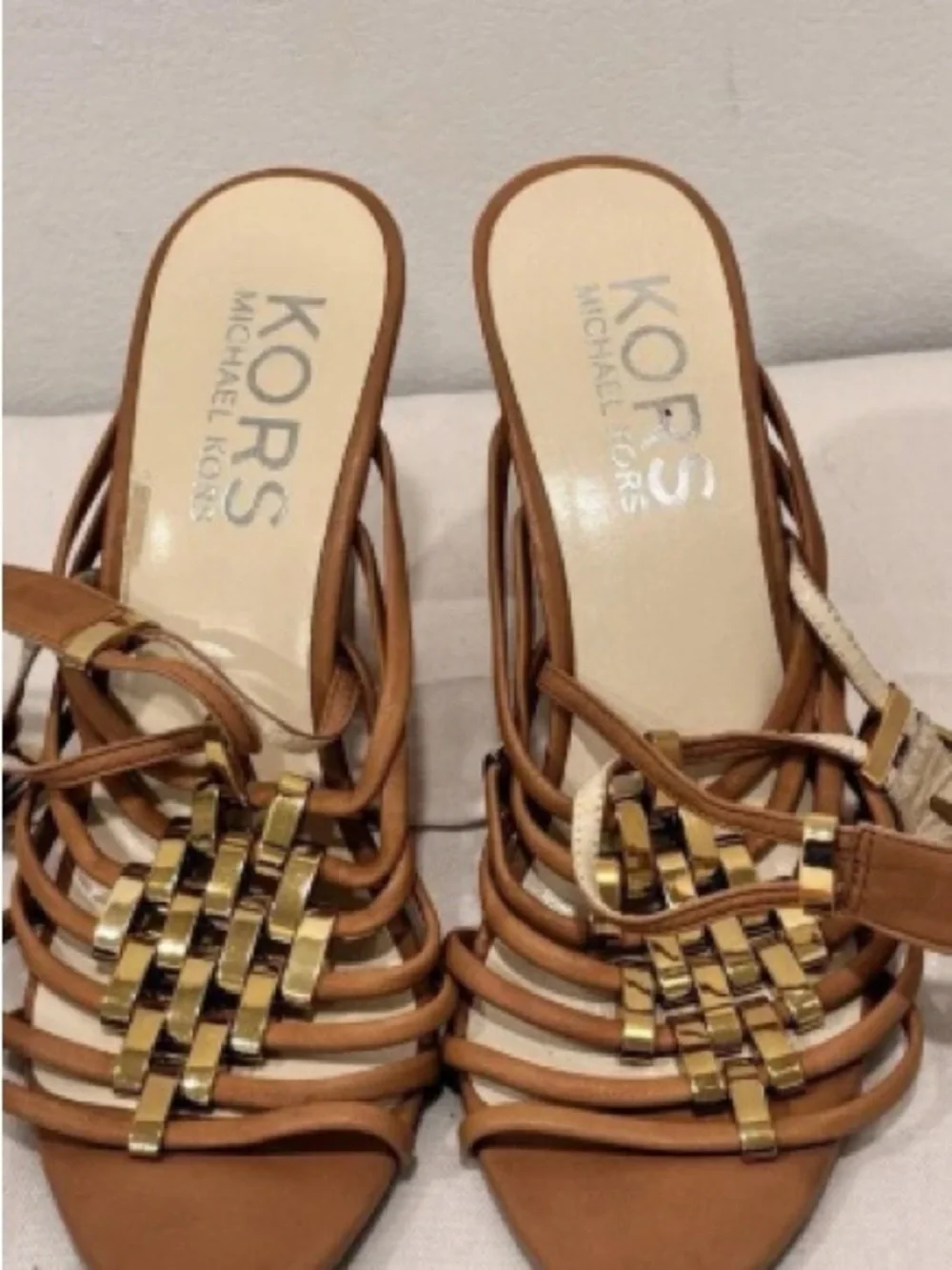 Michael Kors Brown Wedge Sandals with Gold Braided Accent